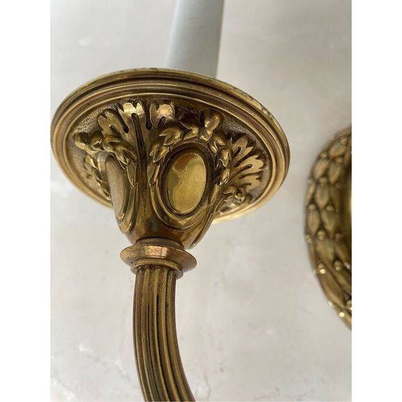 Antique Art Deco Solid Brass Wall Sconse 2 Light Arm Wheat Design - Picture 3 of 5
